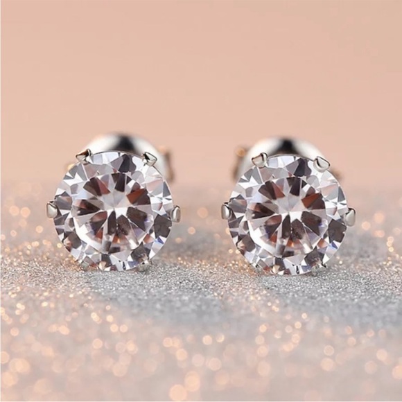💖 Hypoallergenic Stainless Steel Cubic Zirconia Earrings 8mm NEW - Picture 12 of 12